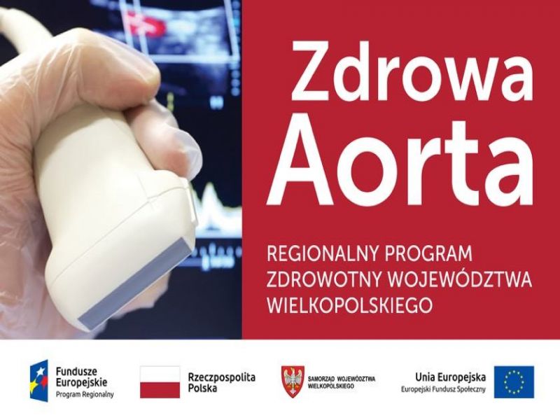 logo Programu "Zdrowa Aorta" zawierające zdjęcie głowicy USG trzymanej w ręku